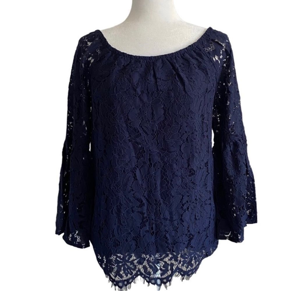 Chaser Woman’s Boho Lace Blouse Peasant Dark Blue Top M NEW - Picture 14 of 14